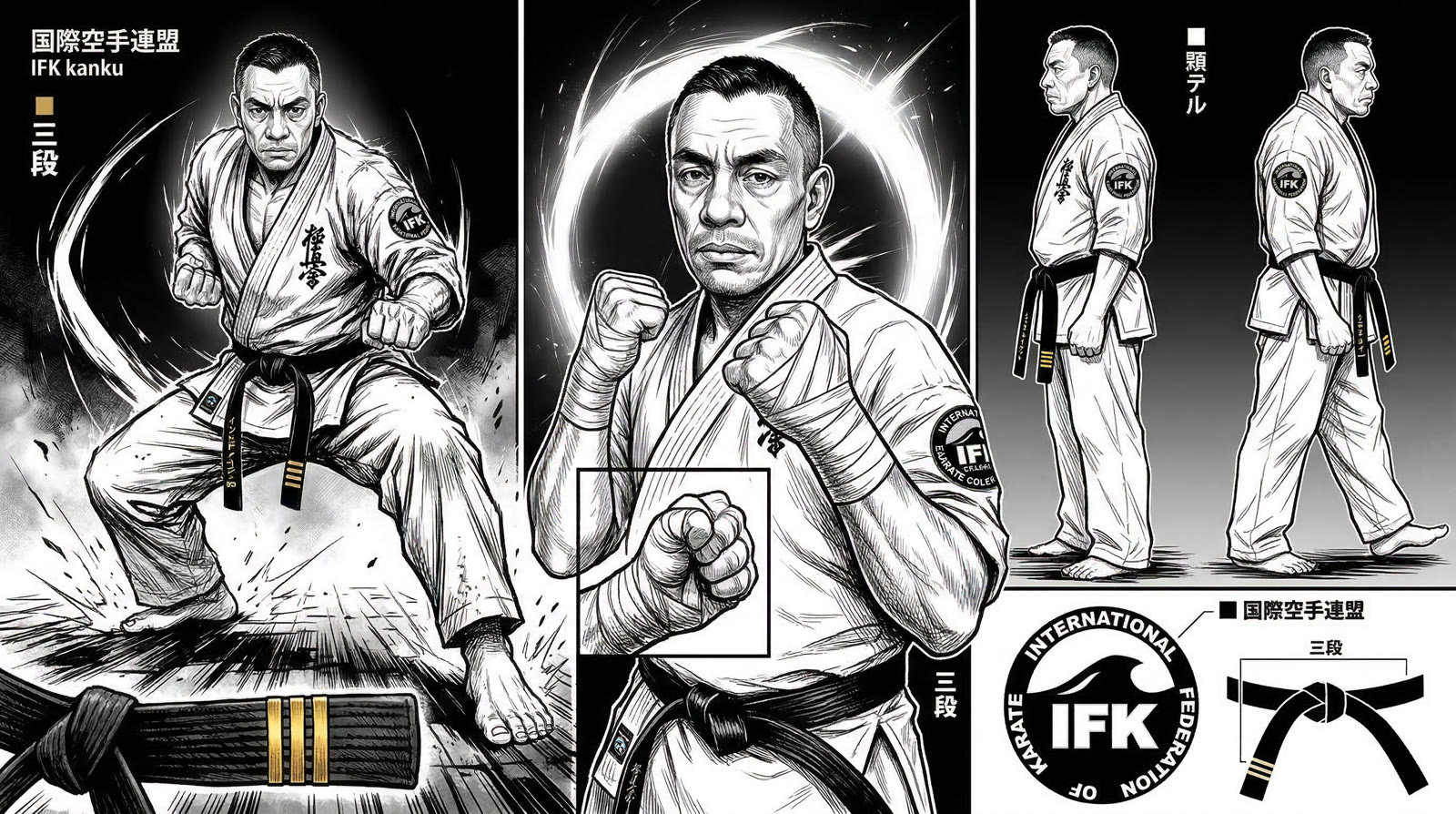 Manga character sheet of a karate sensei