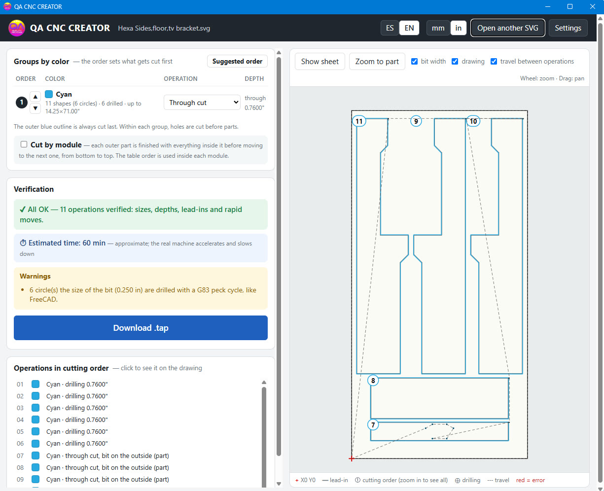 The CNC creator: cut operations beside the cabinet pattern