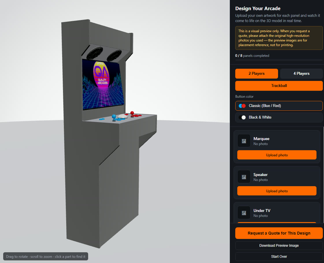 A 3D arcade cabinet configurator