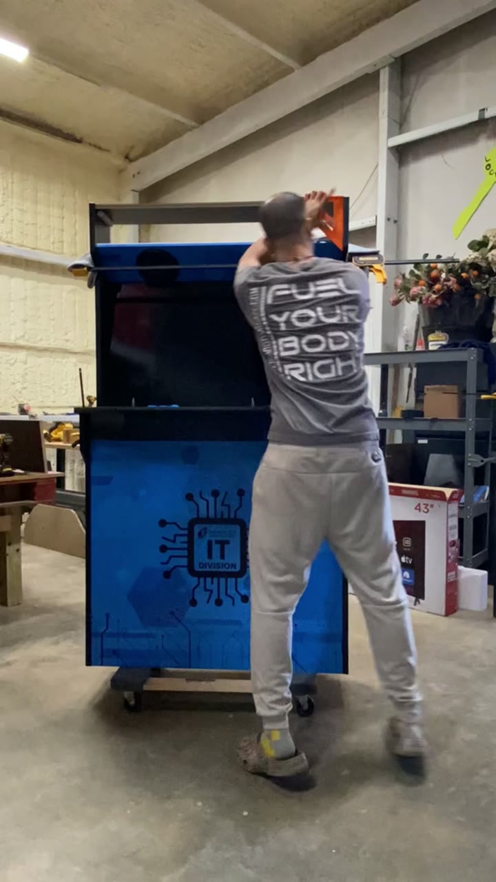 A cabinet being assembled in the workshop
